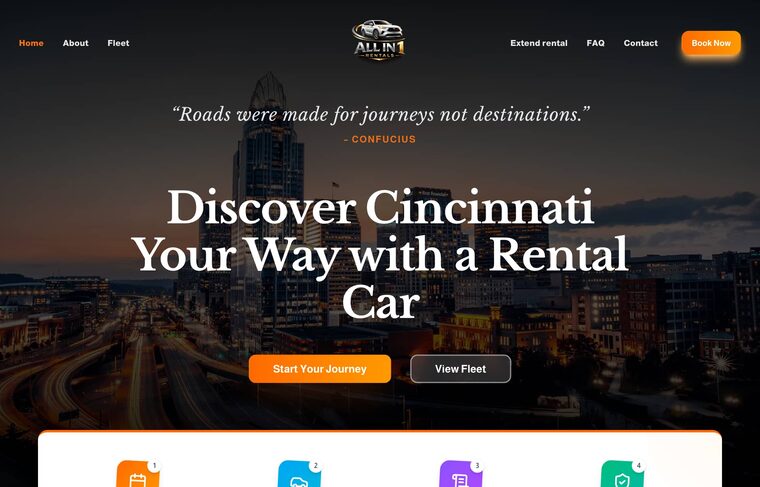 Homepage of All In 1 Rentals, a website we built