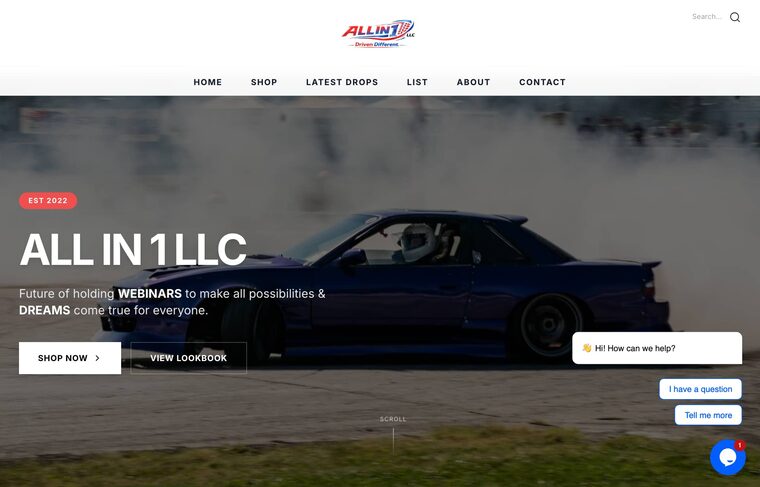 Homepage of All In 1 Shop, a website we built